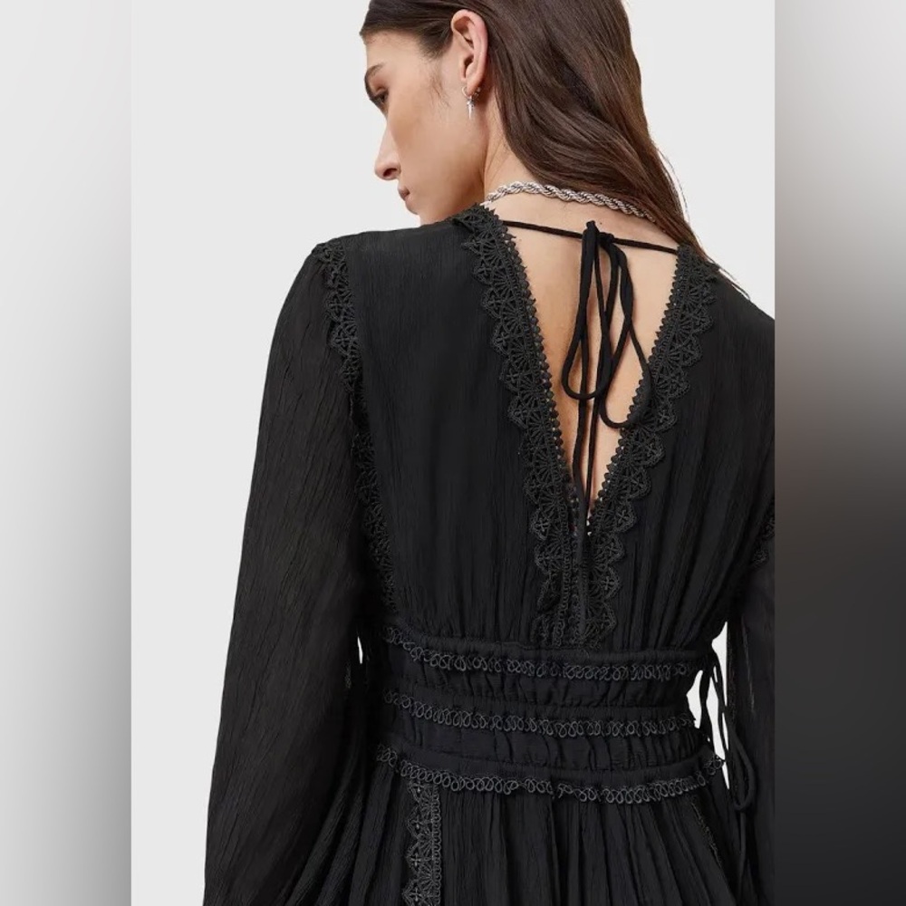 All Saints | Women's Xanthe Lace-Trimmed Long Sleeve Mini Dress – US Size 6 - Picture 6 of 10